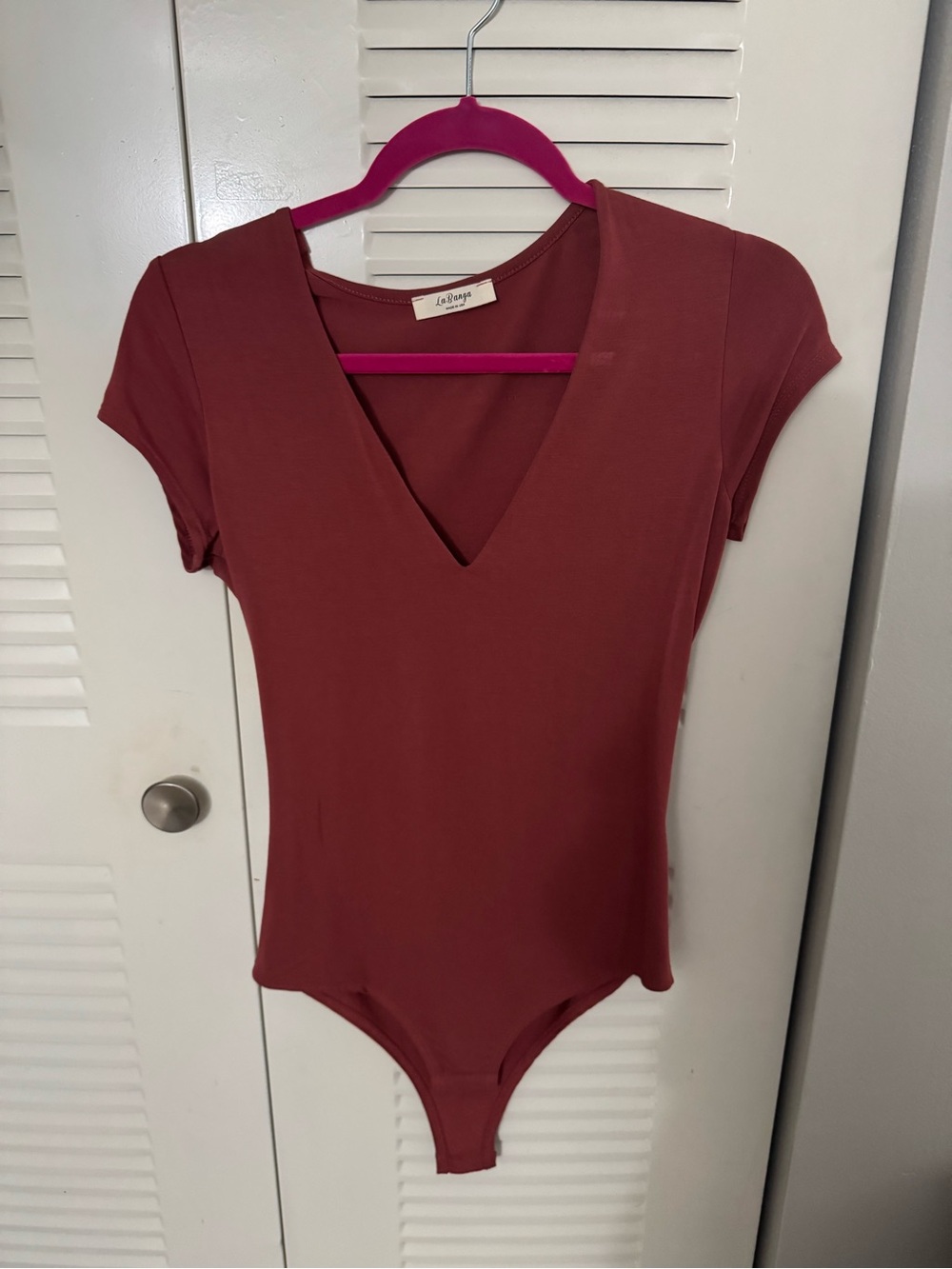 Deep Mauve V-Neck Short Sleeve Bodysuit